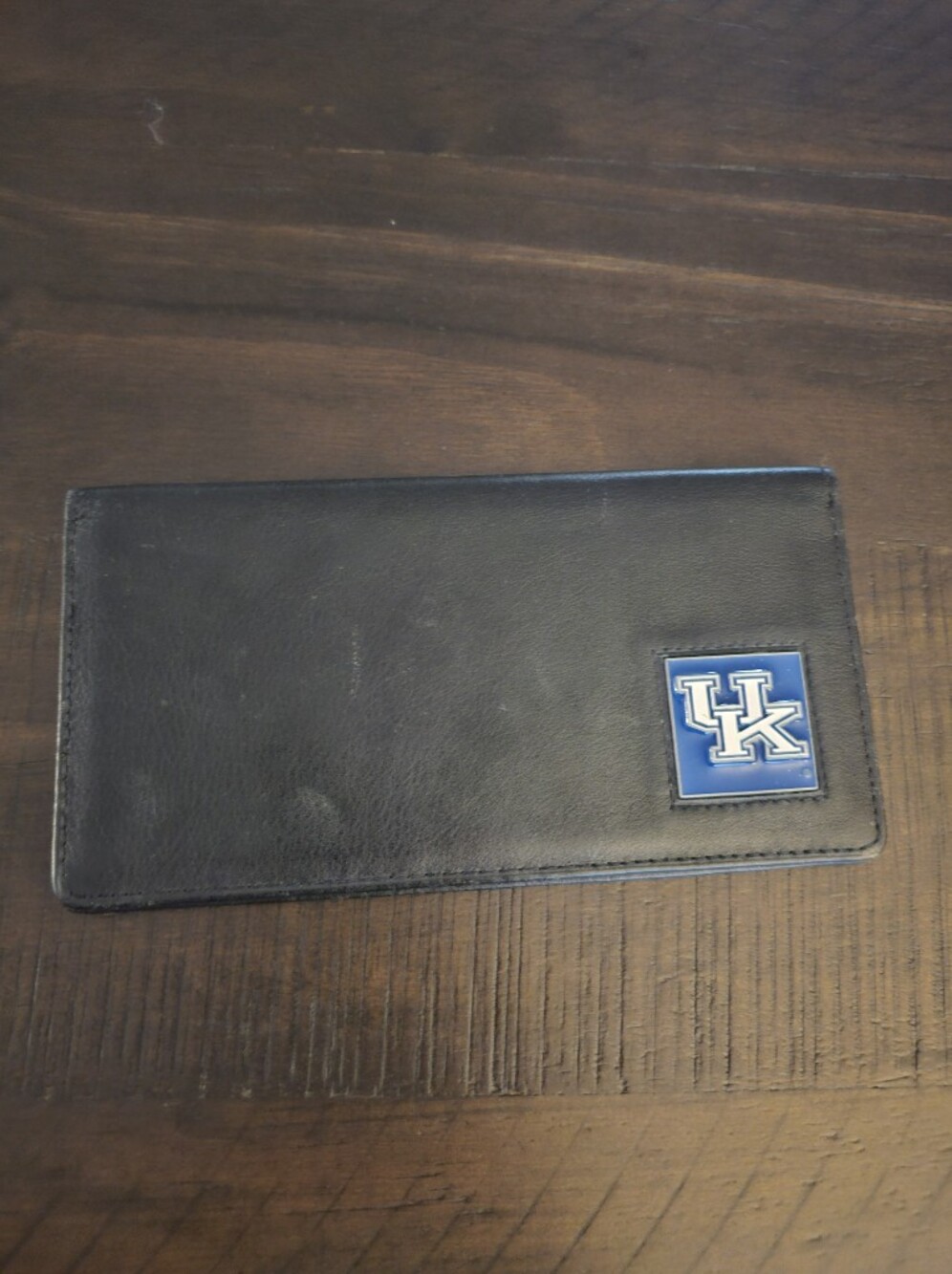 Black Leather Check Book Holder with Blue UK Crest Accent
